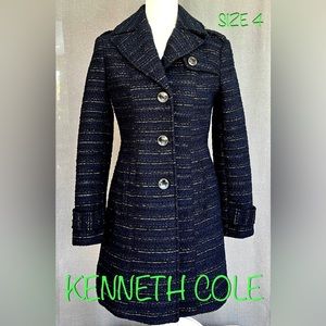 KENNETH COLE New York METALLIC Tweed short coat NAVE BLUE GOLD LUREX